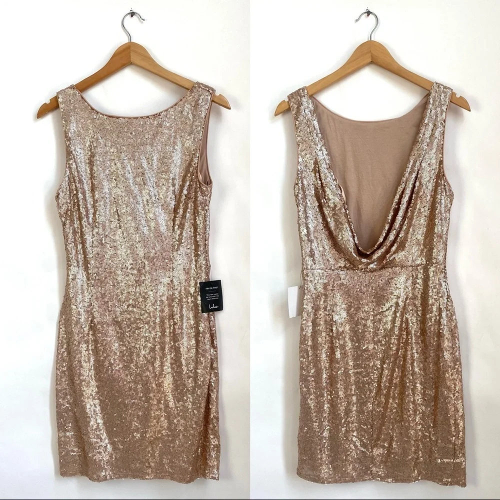 Lulu’s Rose Gold Sequin Mini Dress L. NWT - Picture 3 of 12